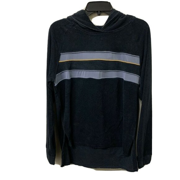 Another Love Tops - Another Love Womens Blue Striped Hooded Sweatshirt Long Sleeve Blouse